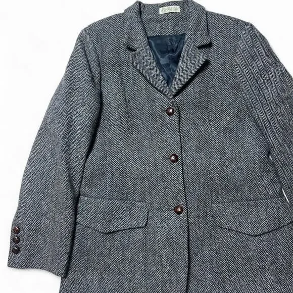 Orvis Harris Tweed Herringbone USA Sewn Three Button Wool Blazer Jacket Women 10 - Picture 3 of 7